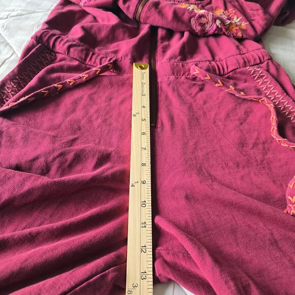 Sundance Embroidered Hoodie Jumpsuit Sz M Pink Floral Boho Cabincore Cozy Lounge - Picture 6 of 8